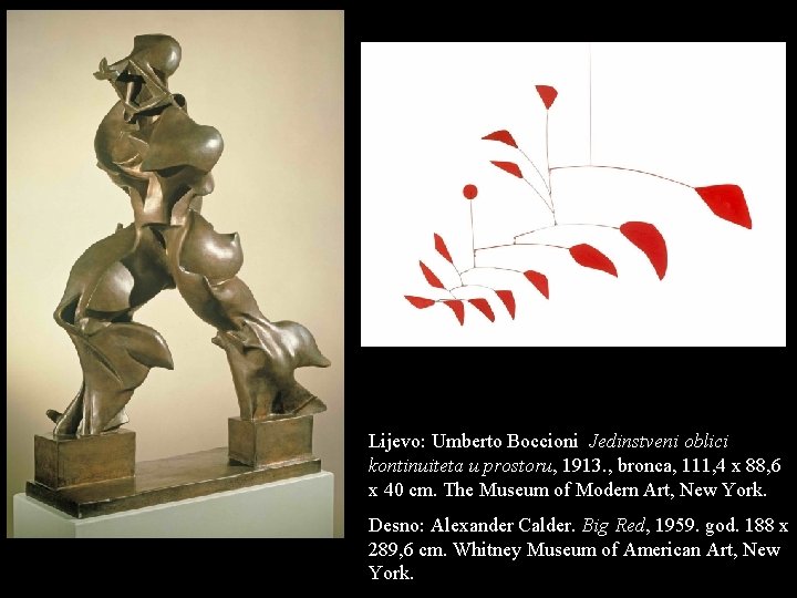 Lijevo: Umberto Boccioni. Jedinstveni oblici kontinuiteta u prostoru, 1913. , bronca, 111, 4 x