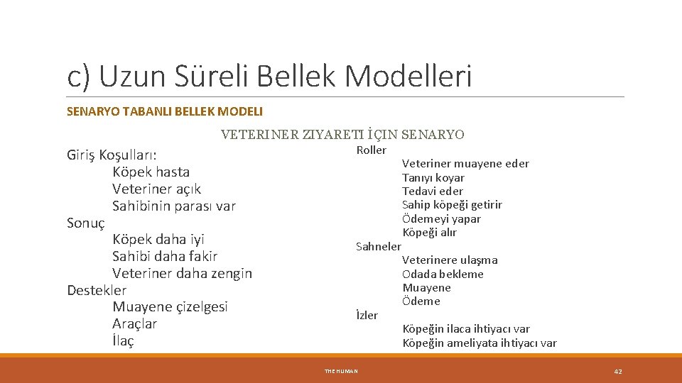 c) Uzun Süreli Bellek Modelleri SENARYO TABANLI BELLEK MODELI VETERINER ZIYARETI İÇIN SENARYO Giriş