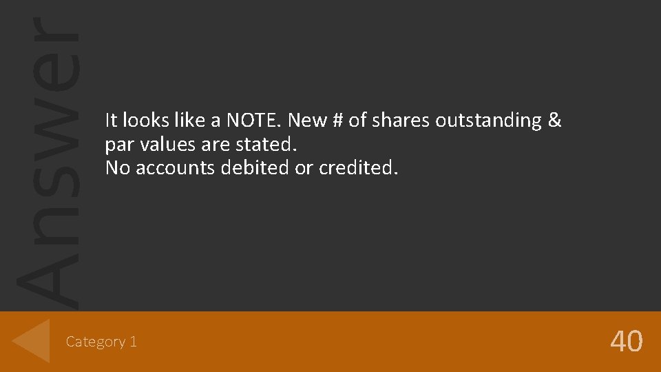 Answer It looks like a NOTE. New # of shares outstanding & par values