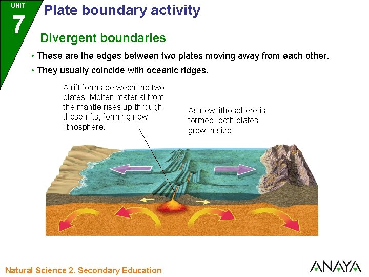 UNIT 7 Plate boundary activity Divergent boundaries • These are the edges between two