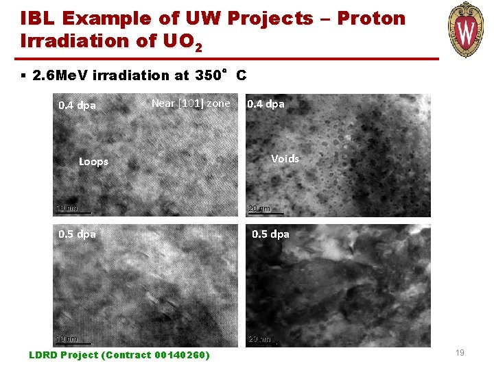 IBL Example of UW Projects – Proton Irradiation of UO 2 § 2. 6