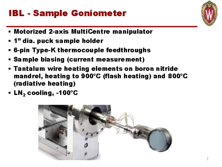 IBL - Sample Goniometer § § § Motorized 2 -axis Multi. Centre manipulator 1”