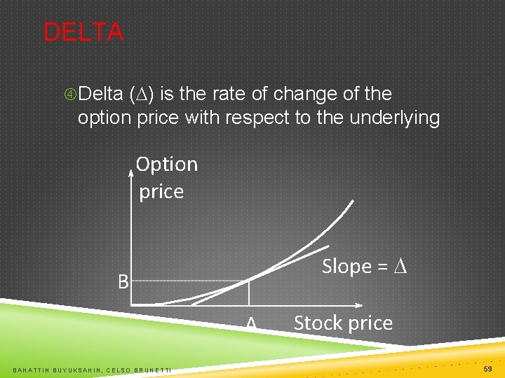 DELTA Delta (D) is the rate of change of the option price with respect