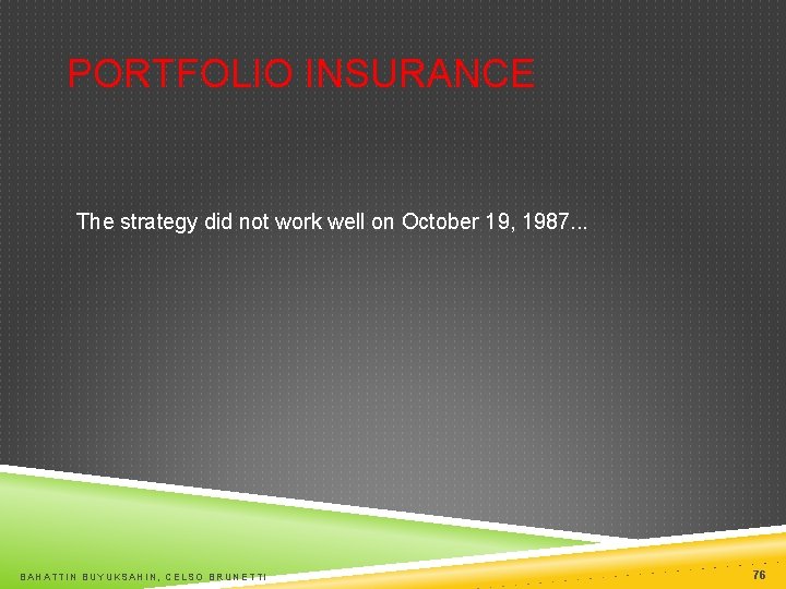 PORTFOLIO INSURANCE The strategy did not work well on October 19, 1987. . .