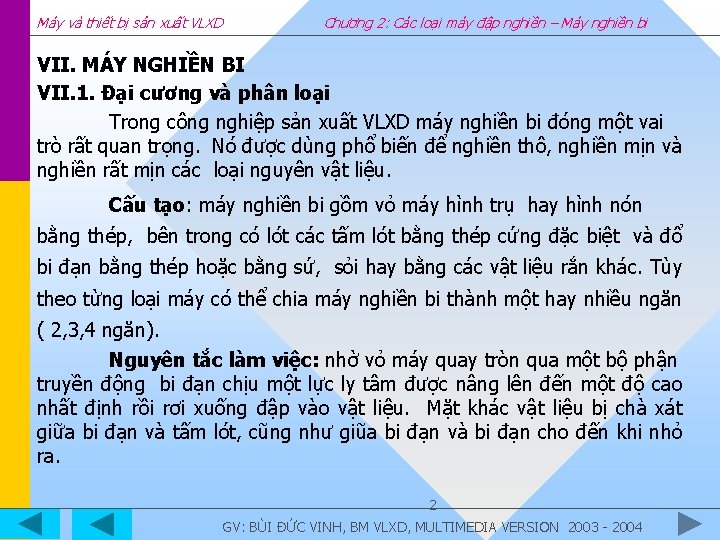 Máy và thiết bị sản xuất VLXD Chương 2: Các loại máy đập nghiền