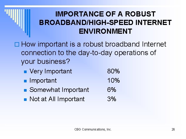 IMPORTANCE OF A ROBUST BROADBAND/HIGH-SPEED INTERNET ENVIRONMENT o How important is a robust broadband