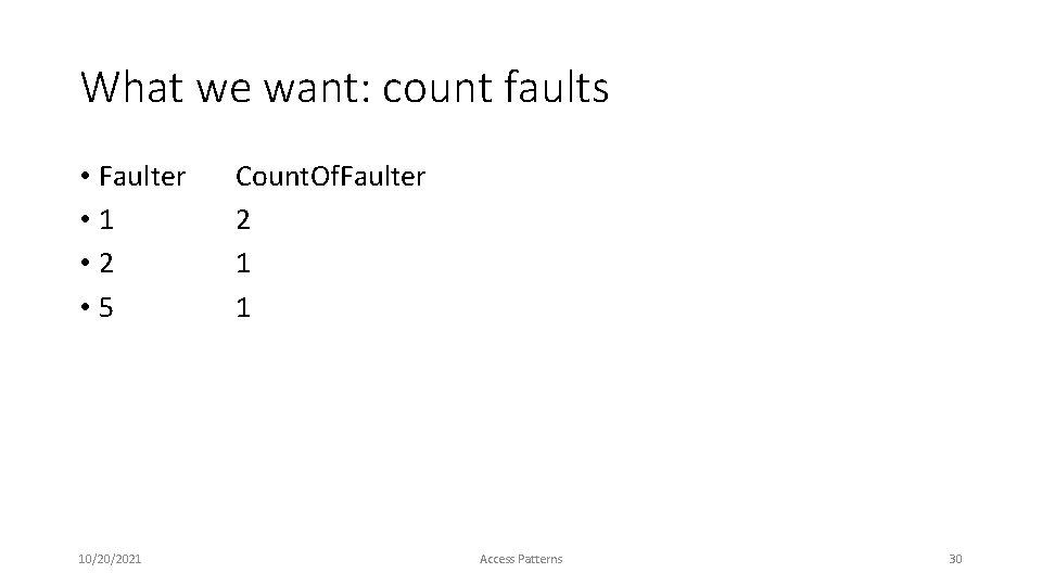 What we want: count faults • Faulter • 1 • 2 • 5 10/20/2021