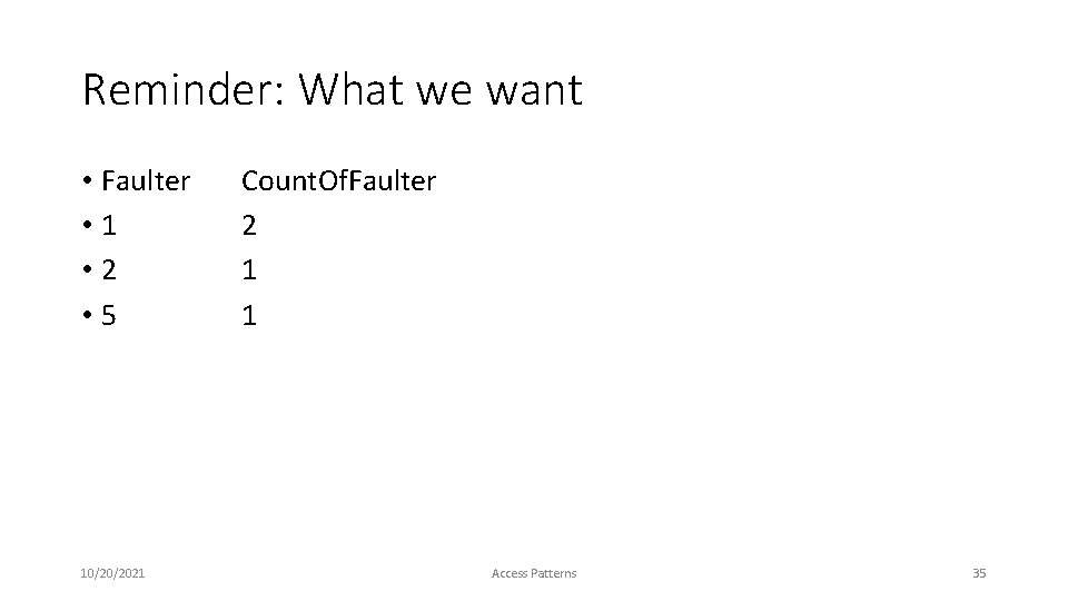 Reminder: What we want • Faulter • 1 • 2 • 5 10/20/2021 Count.