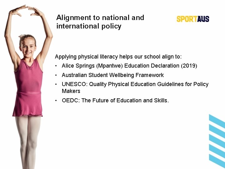 Alignment to national and international policy Applying physical literacy helps our school align to: