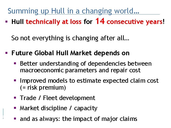 Summing up Hull in a changing world… § Hull technically at loss for 14