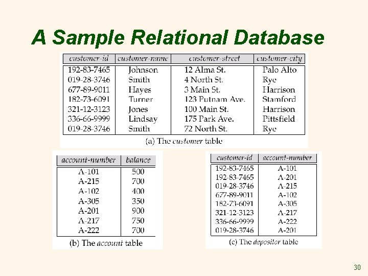 A Sample Relational Database 30 A Sample Relational Database 30
