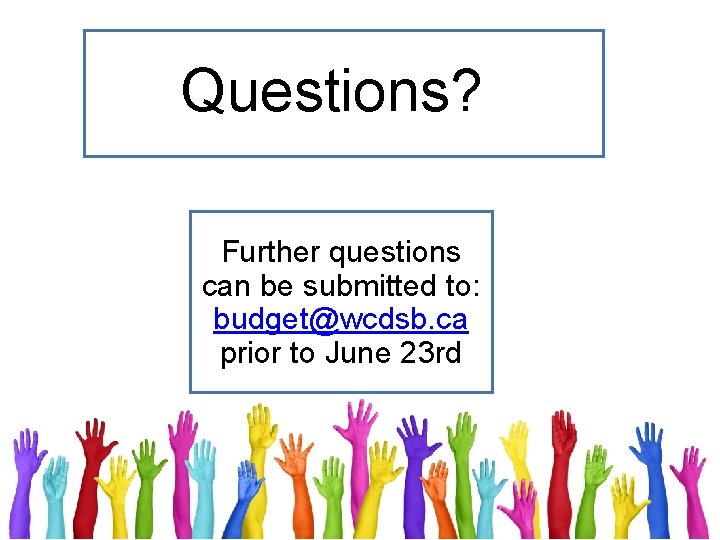 Questions? Further questions can be submitted to: budget@wcdsb. ca prior to June 23 rd