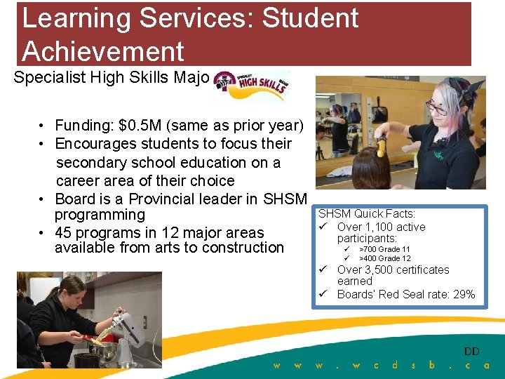 Learning Services: Student Achievement Specialist High Skills Major • Funding: $0. 5 M (same