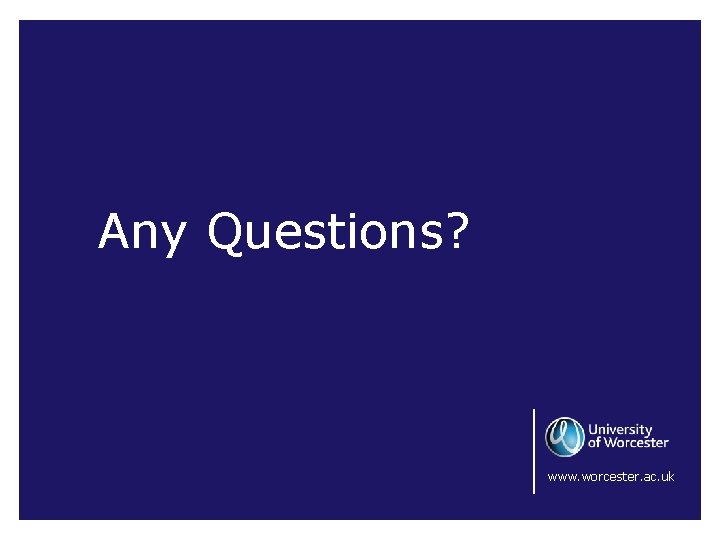 Any Questions? www. worcester. ac. uk 