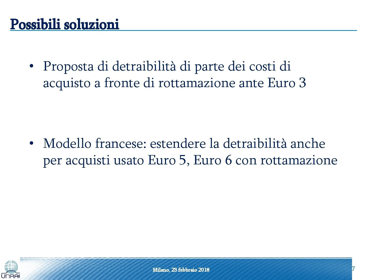 Possibili soluzioni • Proposta di detraibilità di parte dei costi di acquisto a fronte