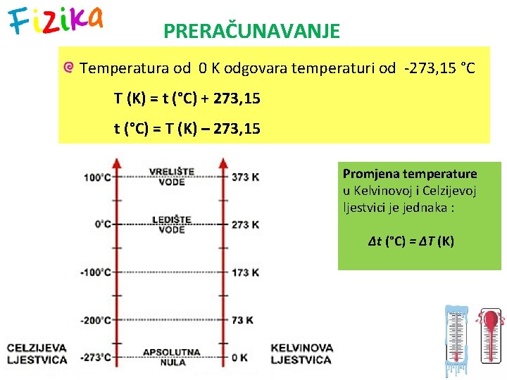 PRERAČUNAVANJE Temperatura od 0 K odgovara temperaturi od -273, 15 °C T (K) =