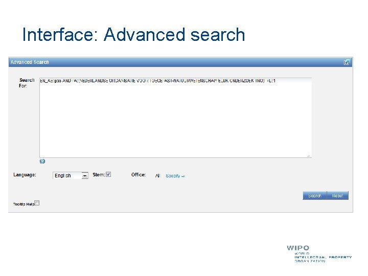 Interface: Advanced search 