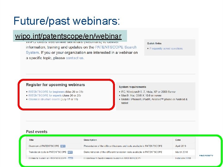 Future/past webinars: wipo. int/patentscope/en/webinar 