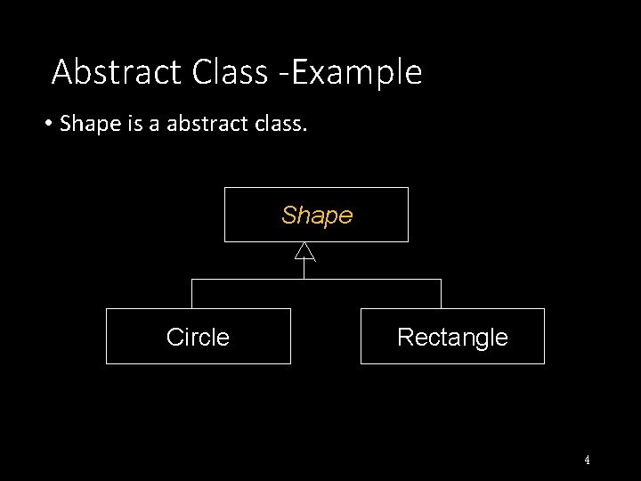 Abstract Class -Example • Shape is a abstract class. Shape Circle Rectangle 4 
