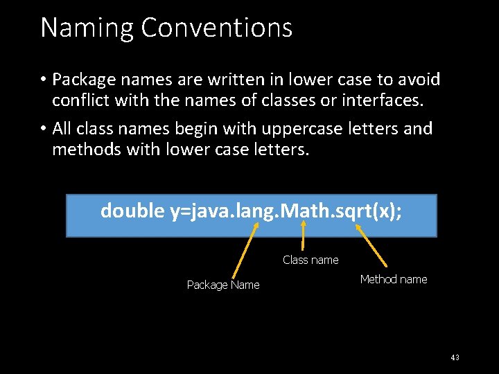 Naming Conventions • Package names are written in lower case to avoid conflict with