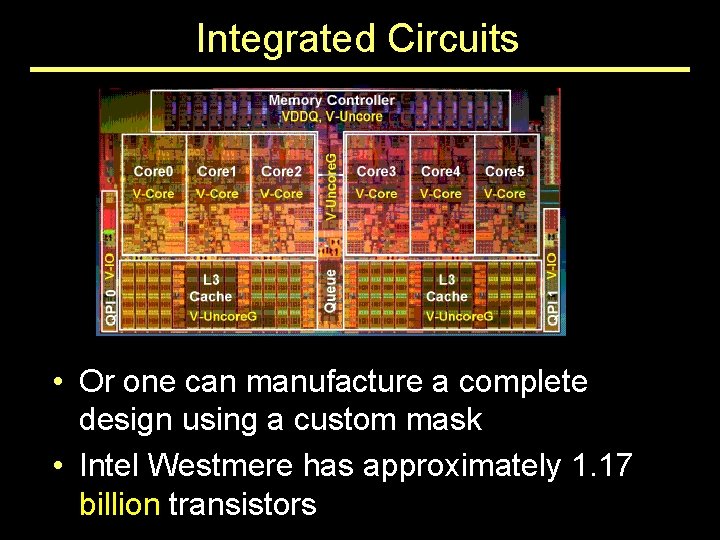 Integrated Circuits • Or one can manufacture a complete design using a custom mask