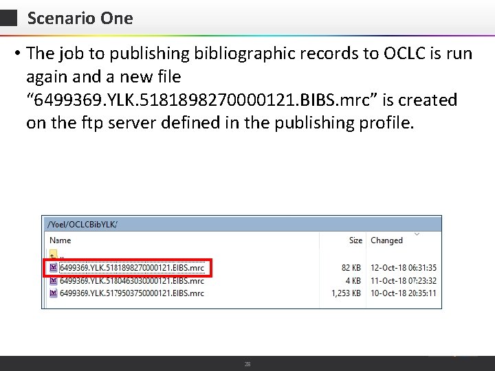 Scenario One • The job to publishing bibliographic records to OCLC is run again
