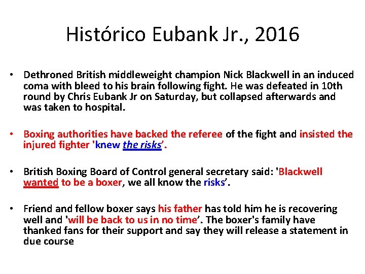 Histórico Eubank Jr. , 2016 • Dethroned British middleweight champion Nick Blackwell in an