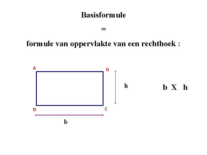 Basisformule = formule van oppervlakte van een rechthoek : h b b X h Basisformule = formule van oppervlakte van een rechthoek : h b b X h