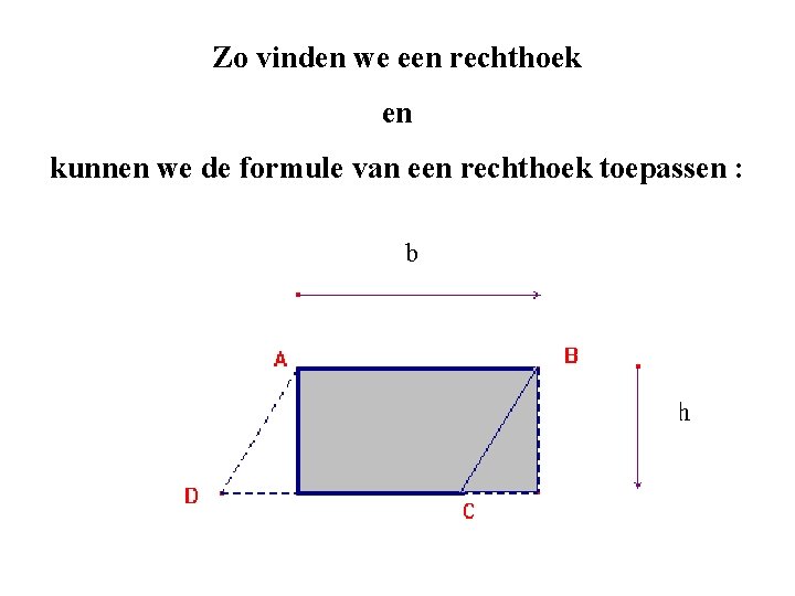 Zo vinden we een rechthoek en kunnen we de formule van een rechthoek toepassen