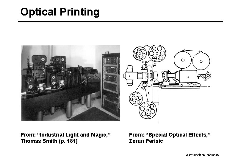 Optical Printing From: “Industrial Light and Magic, ” Thomas Smith (p. 181) From: “Special