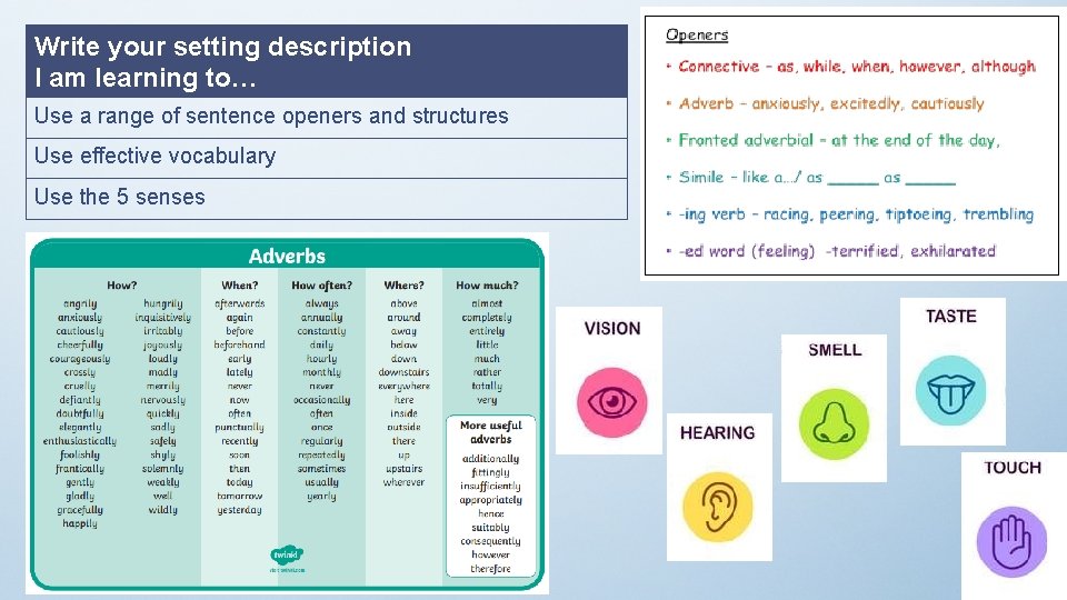 Write your setting description I am learning to… Use a range of sentence openers
