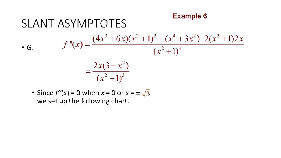 Example 6 SLANT ASYMPTOTES • G. • Since f’’(x) = 0 when x =
