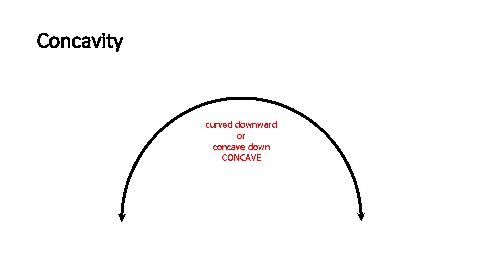 Concavity curved downward or concave down CONCAVE 