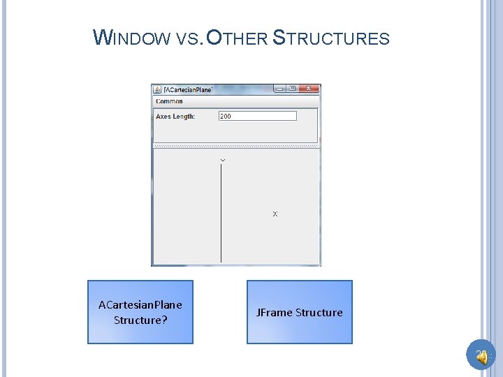 WINDOW VS. OTHER STRUCTURES ACartesian. Plane Structure? JFrame Structure 22 