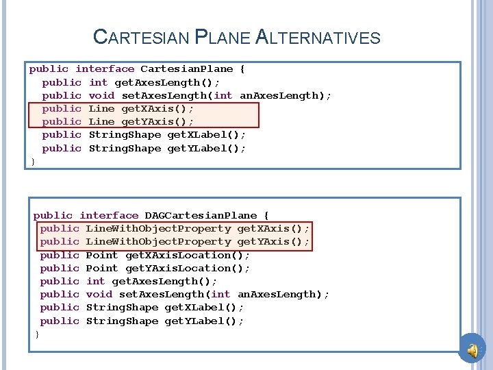 CARTESIAN PLANE ALTERNATIVES public interface Cartesian. Plane { public int get. Axes. Length(); public