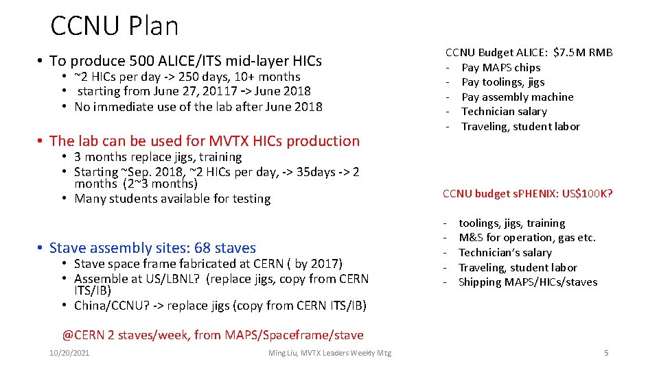 CCNU Plan • To produce 500 ALICE/ITS mid-layer HICs • ~2 HICs per day