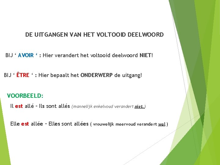 DE UITGANGEN VAN HET VOLTOOID DEELWOORD BIJ ‘ AVOIR ‘ : Hier verandert het