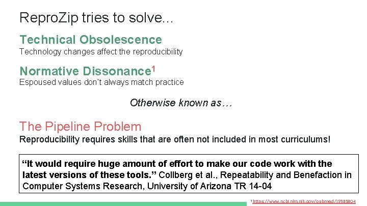 Repro. Zip tries to solve. . . Technical Obsolescence Technology changes affect the reproducibility