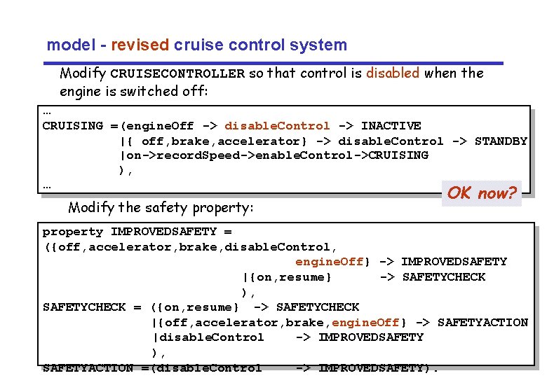 model - revised cruise control system Modify CRUISECONTROLLER so that control is disabled when