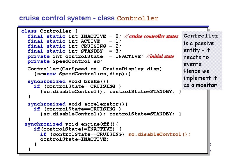 cruise control system - class Controller { final static int INACTIVE = 0; //
