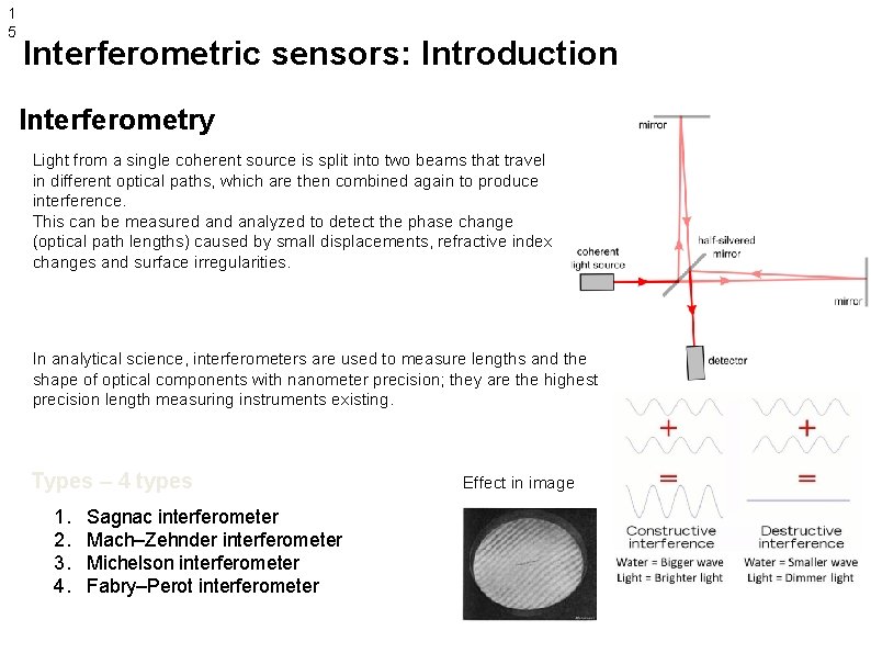 1 5 Interferometric sensors: Introduction Interferometry Light from a single coherent source is split