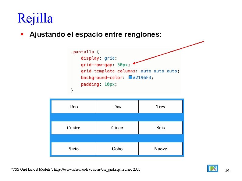 Rejilla Ajustando el espacio entre renglones: "CSS Grid Layout Module", https: //www. w 3