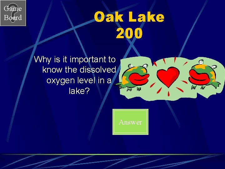 Game Board Oak Lake 200 Why is it important to know the dissolved oxygen