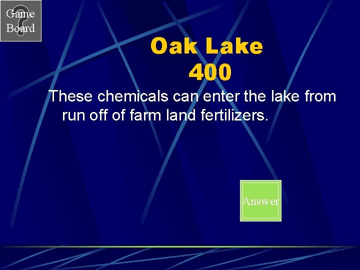 Game Board Oak Lake 400 These chemicals can enter the lake from run off