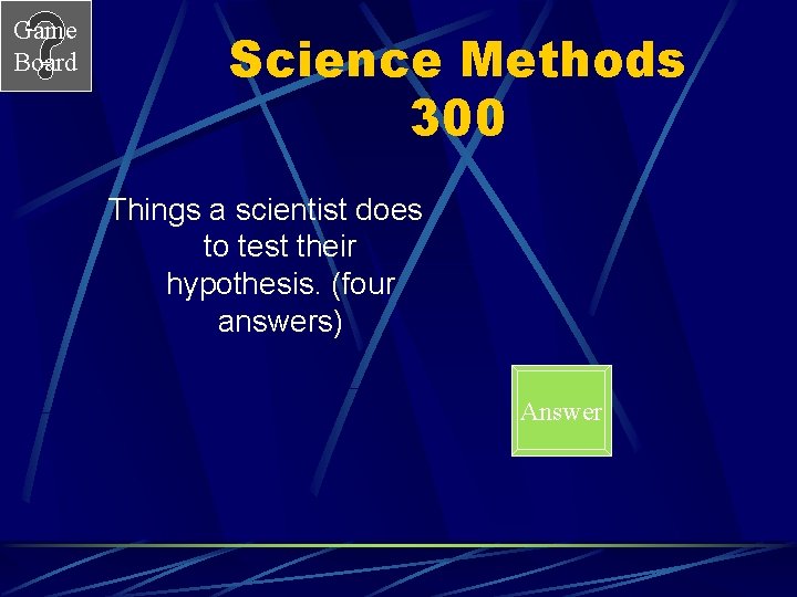 Game Board Science Methods 300 Things a scientist does to test their hypothesis. (four