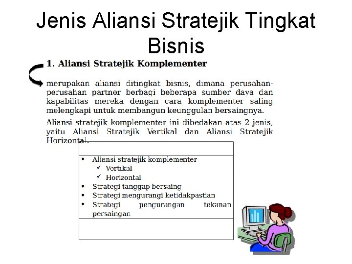 Jenis Aliansi Stratejik Tingkat Bisnis 