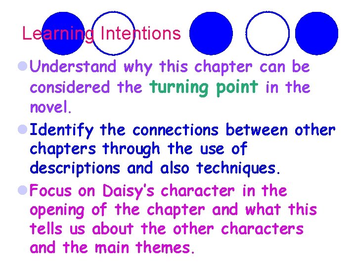 Learning Intentions l Understand why this chapter can be considered the turning point in