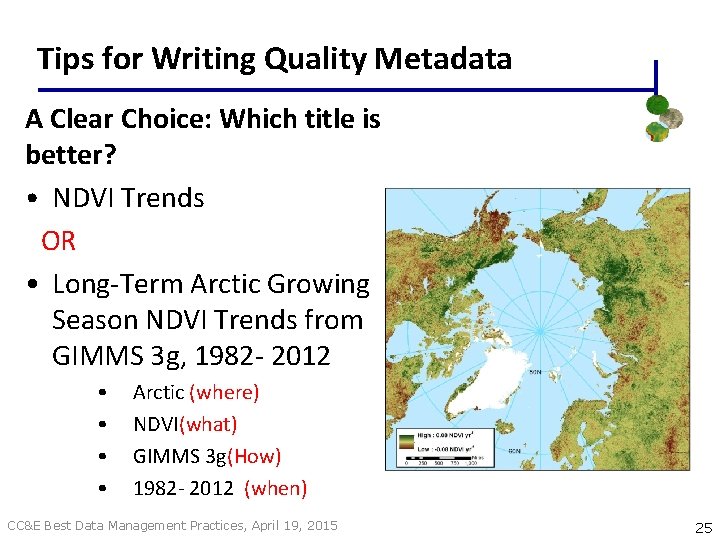 Tips for Writing Quality Metadata A Clear Choice: Which title is better? • NDVI