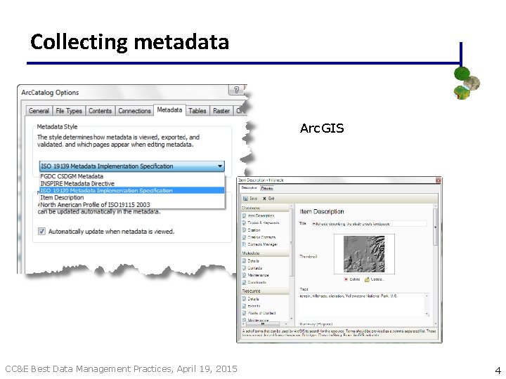Collecting metadata Arc. GIS CC&E Best Data Management Practices, April 19, 2015 4 