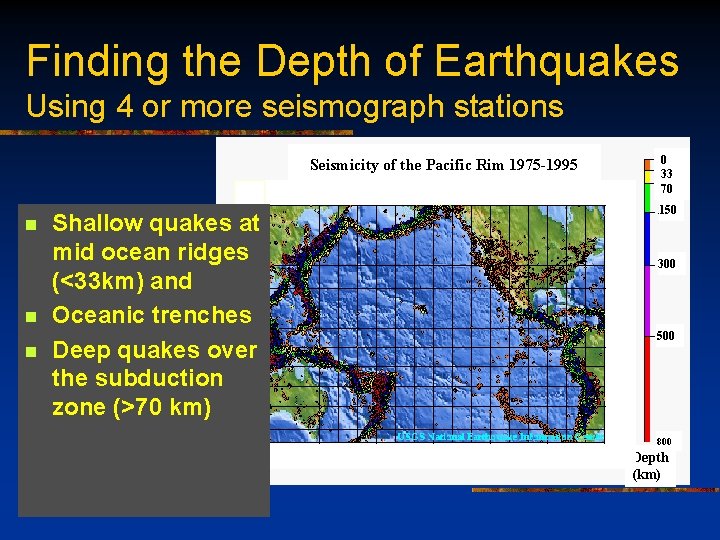 Finding the Depth of Earthquakes Using 4 or more seismograph stations Seismicity of the